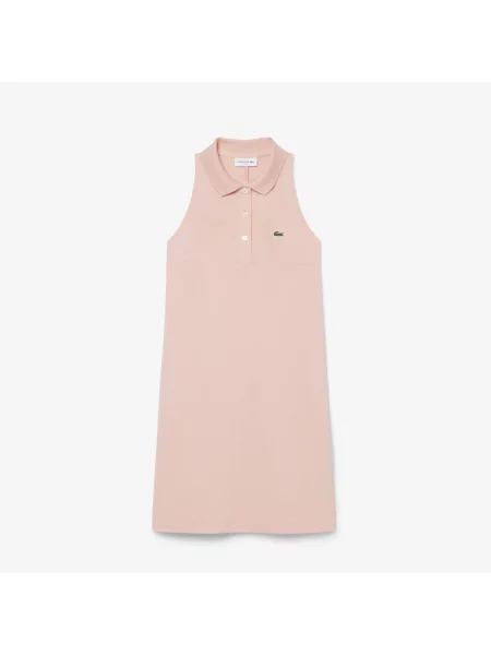 Lacoste Sukienka Z Kołnierzykiem Polo Bez Rękawów Slim Fit różowa