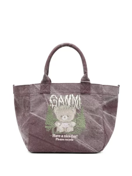 Geantă shopper Ganni cu imagine violet