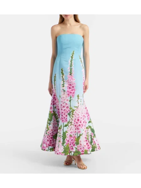 Rochie Oscar De La Renta cu model floral cu imagine albastru