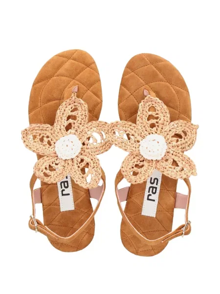 Sandale Ras din piele de căprioară cu model floral maro