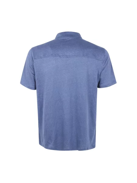 Lniana krótka koszulka polo Majestic Filatures z krótkim rękawem niebieska