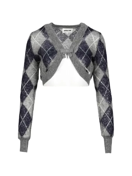 Decupat cardigan Shushu/tong tricotate cu model argyle gri