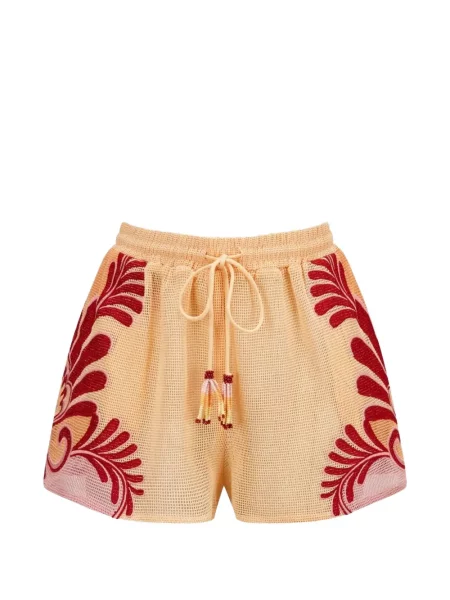 Pantaloni scurți Farm Rio cu broderie cu model paisley galben