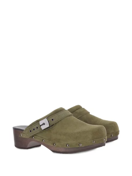 Saboți Scholl din piele de căprioară verde