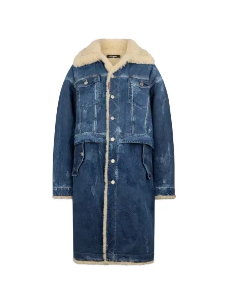 Geacă parka Dsquared2 din piele de oaie albastru