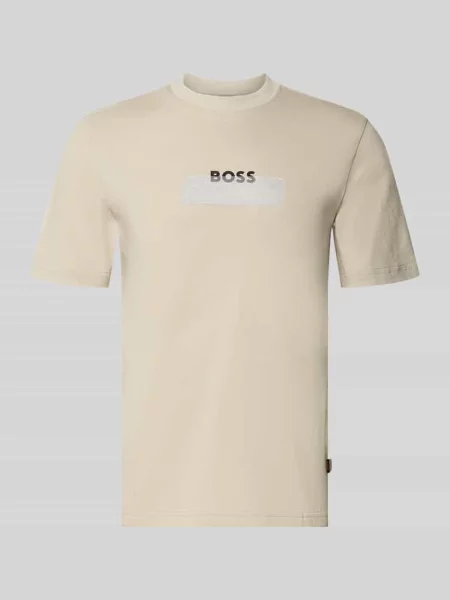 T-shirt o kroju regular fit z czystej bawełny model Te_LOGOTAPE' Boss Orange beżowa