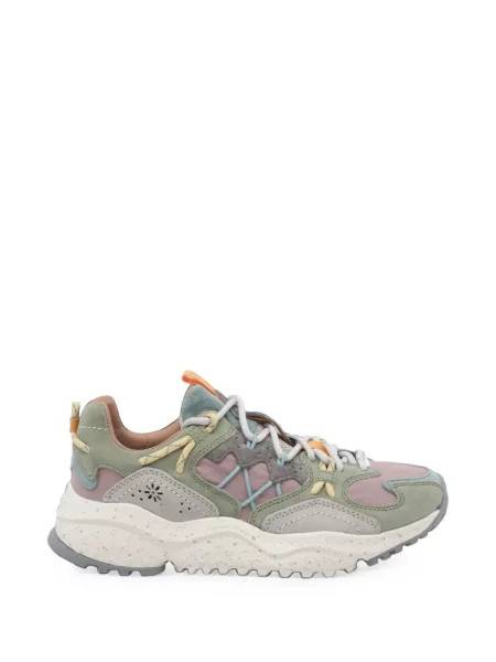 Sneakerși Flower Mountain din piele de căprioară cu model floral verde