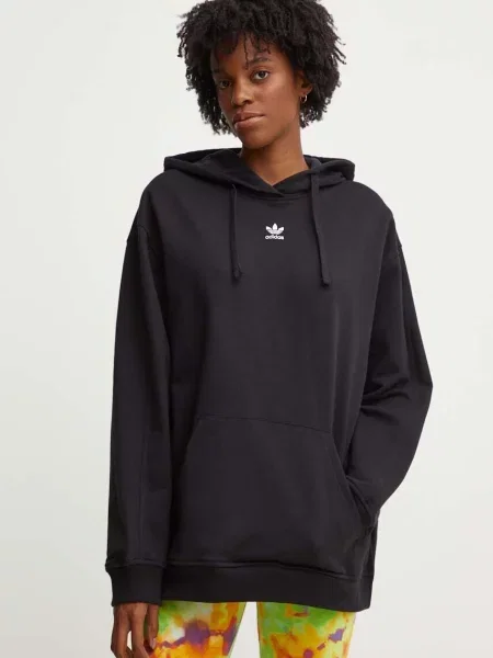 Bluza o kroju relaxed fit z kapturem wyhaftowanym logo i kieszenią kangurką Adidas Originals czarna