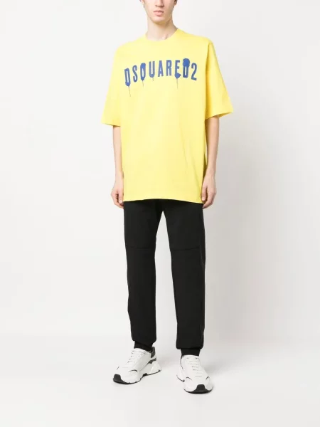 Raštuotas marškinėliai Dsquared2 apvaliu kaklu geltona