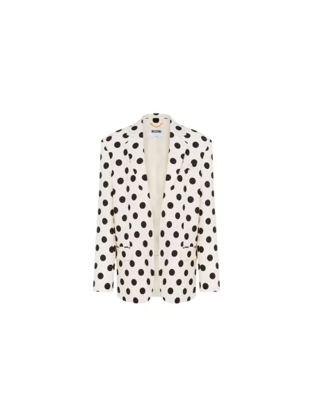 Marynarka Moschino wełniana w grochy z nadrukiem biała