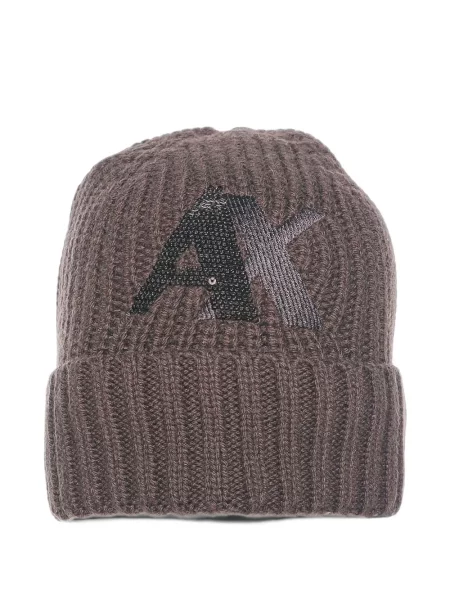 Căciulă Armani Exchange tricotate cu autograf maro
