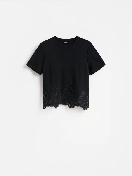 Reserved Tricou cu dantelă negru