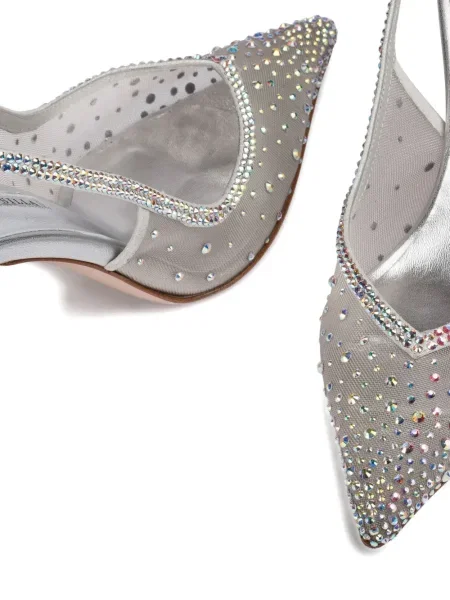 Pantofi cu toc Le Silla slingback de cristal argintiu