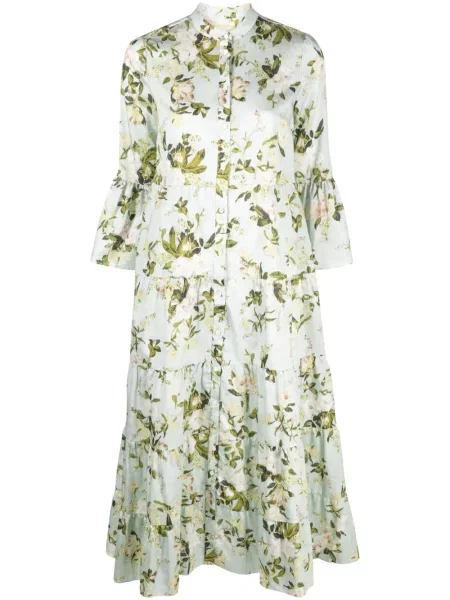 Rochie Erdem cu model floral cu imagine din poplin verde