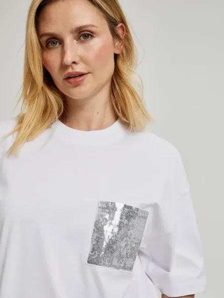 Tricou Moodo cu paiete alb
