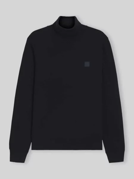 Sweter z golfem z naszywką z logo z kaszmiru Boss granatowy