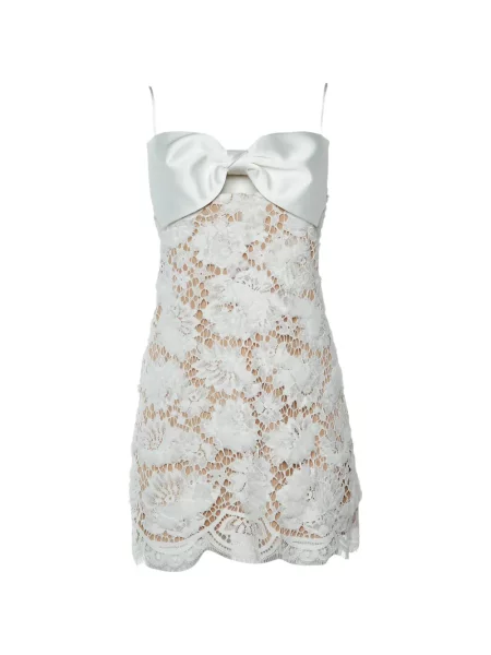 Rochie mini Self-portrait cu funde din dantelă alb