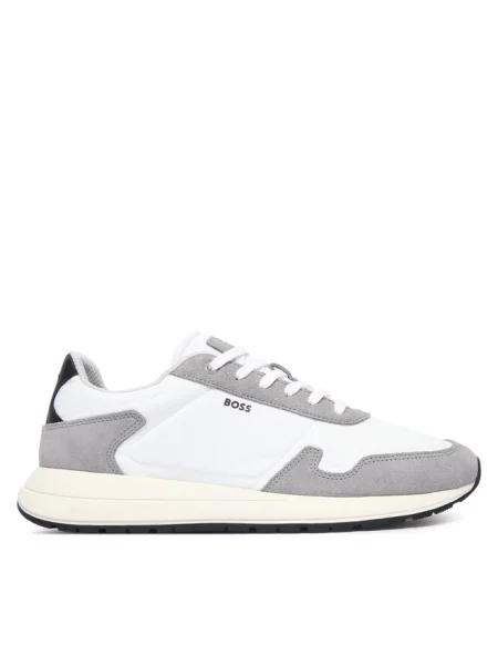 Sneakersy z prawdziwej skóry welurowej i z napisem z logo Boss białe