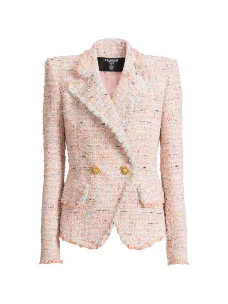 Geacă Balmain din tweed roz