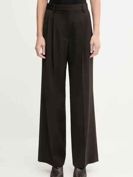 Filippa K pantaloni cu lână drept high waist maro