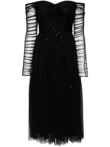 Rochie midi Nissa plasă până la genunchi de costum negru