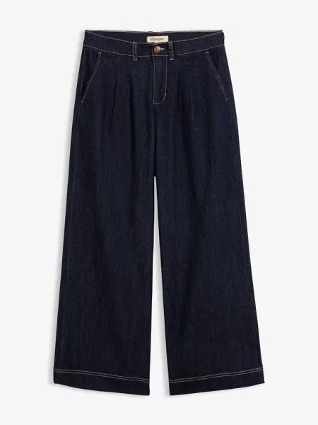 Jeansy o kroju wide leg high waist z wygodnym pasem niebieskie