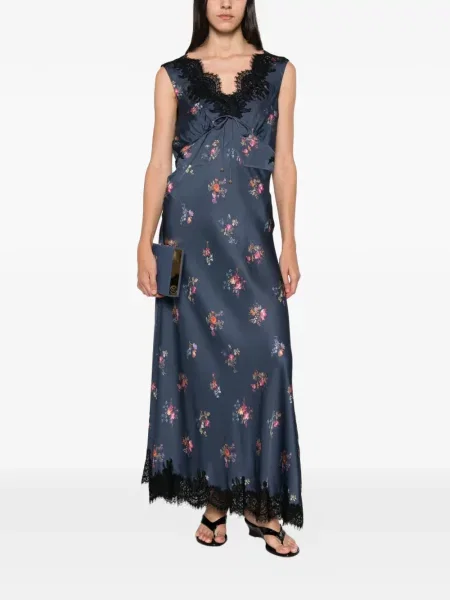 Rochie midi Self-portrait cu model floral cu imagine din dantelă albastru