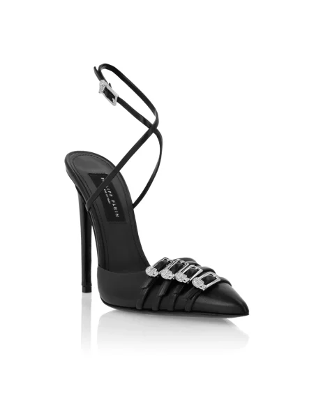 Czółenka Philipp Plein z otwartą piętą czarna