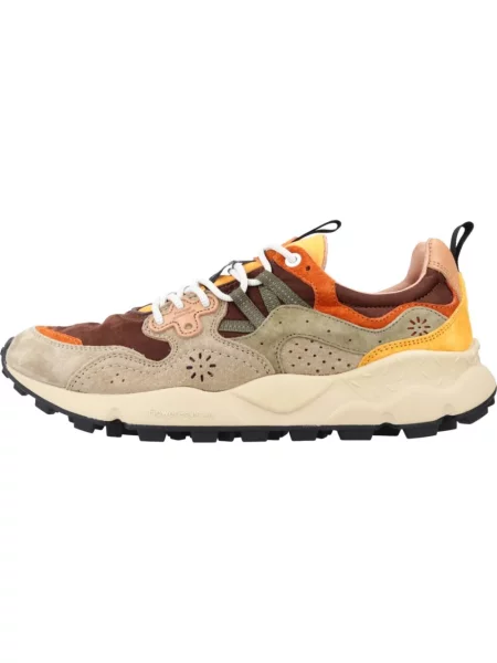 Sneakersy Flower Mountain w kwiatki skórzane brązowe