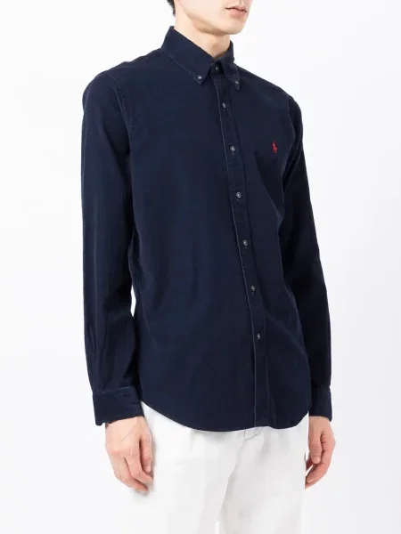 Μακρύς δερμάτινο πουκάμισο Polo Ralph Lauren με αυτόγραφο μπλε