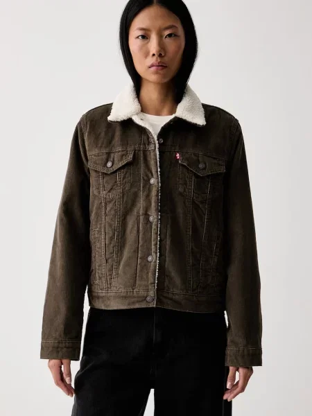 Levi's jachetă scurtă de damă din catifea reiată ORIGINAL SHERPA verde