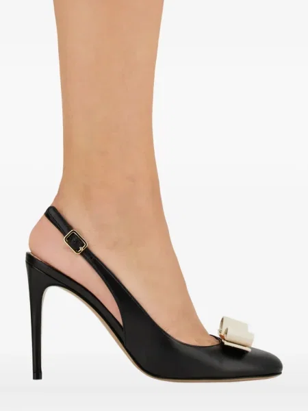 Pantofi cu toc Ferragamo cu funde slingback negru
