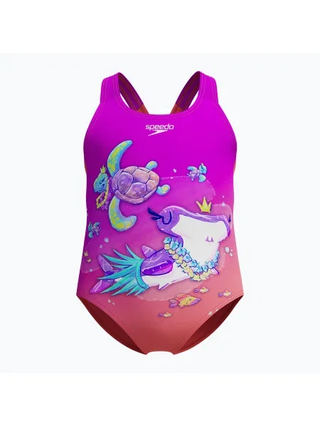 Speedo Детски бански костюм от една част с цифров печат Diva виолетово