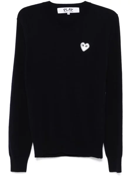 Pulover Comme Des Garcons Play cu broderie cu motiv cu inimi albastru