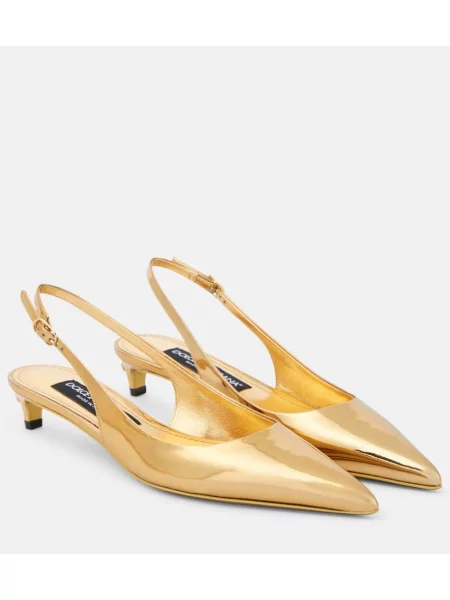 Pantofi cu toc Dolce&gabbana din piele de lac slingback auriu