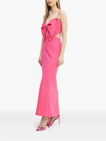 Rochie maxi Bardot cu funde de costum roz