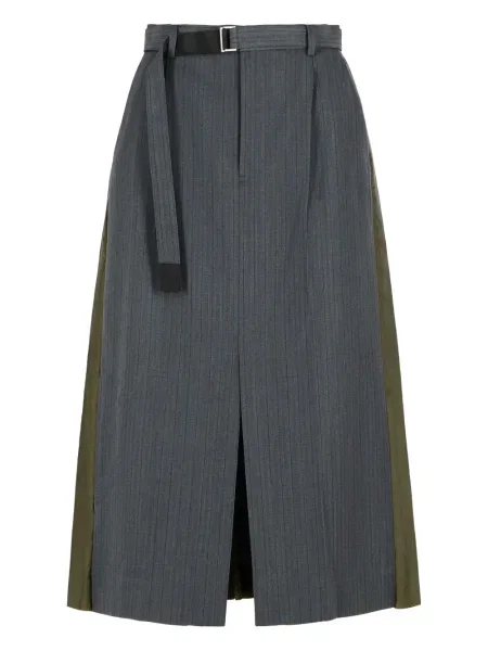 Fusta plisata Sacai cu dungi plisată gri