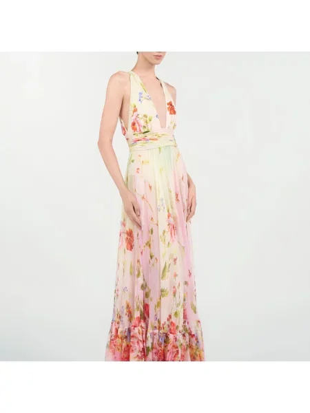 Długa sukienka maxi Roberto Cavalli szyfonowa z nadrukiem