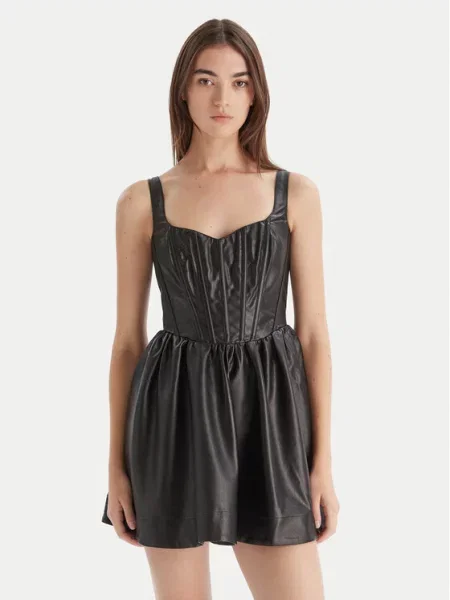 Bardot Obleka iz umetnega usnja Savoy črna