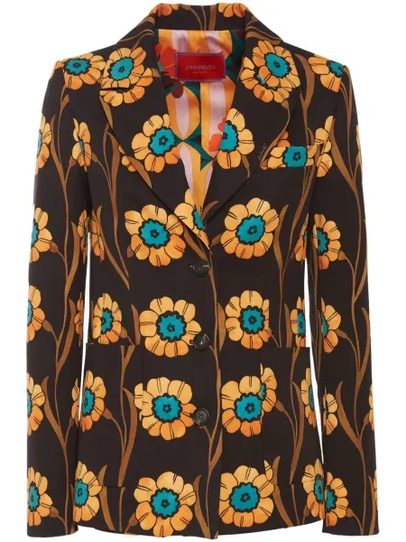 Marynarka La Doublej w kwiatki z nadrukiem czarna
