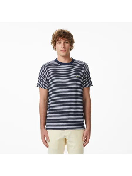 Lacoste T-Shirt Z Okrągłym Dekoltem W Paski Regular Fit granatowy