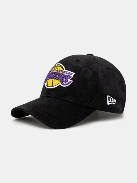 Велюрова кепка New Era Tonal Check Lakers з аплікацією чорний