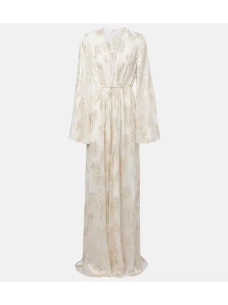 Rochie maxi Alexandra Miro de mătase de costum alb