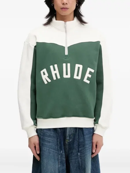 Haftowana bluza Rhude z zamkiem błyskawicznym do połowy zielona