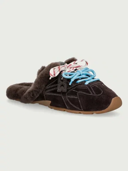 Nokwol papuci de casă pentru femei din piele Atlas Mule Brown Suede maro