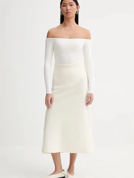 Calvin Klein spódnica wełniana midi rozkloszowana beżowy