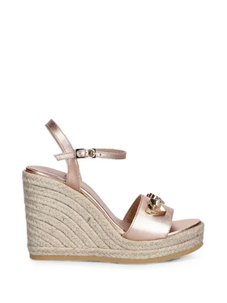 Espadrile Love Moschino cu pană cu motiv cu inimi roz
