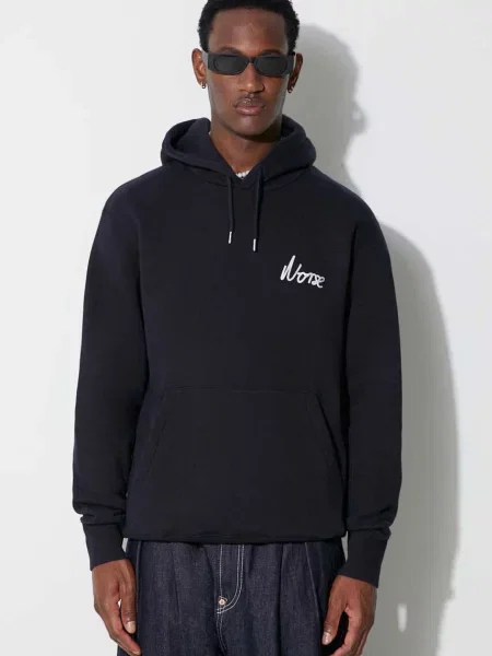 Norse Projects hanorac de Arne Relaxed Organic Chain Stitch Logo Hoodie bărbați bleumarin cu glugă cu imprimeu