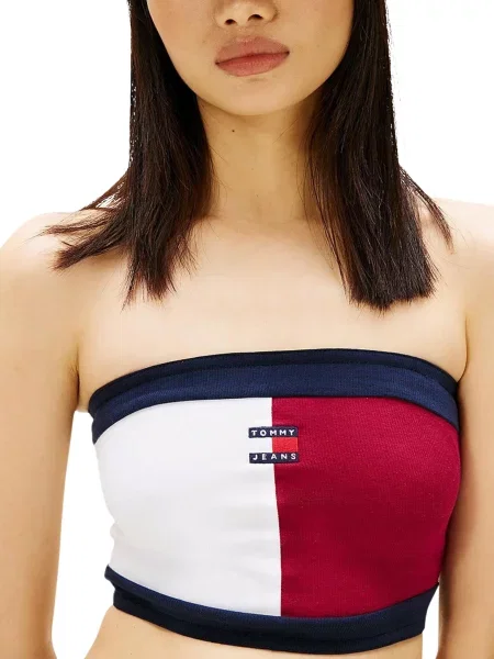 Top Tommy Hilfiger Jeans scurt albastru