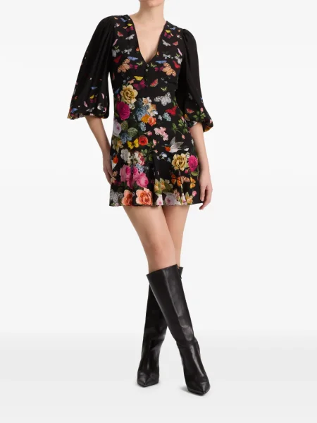 Rochie mini Alice + Olivia cu model floral de costum negru